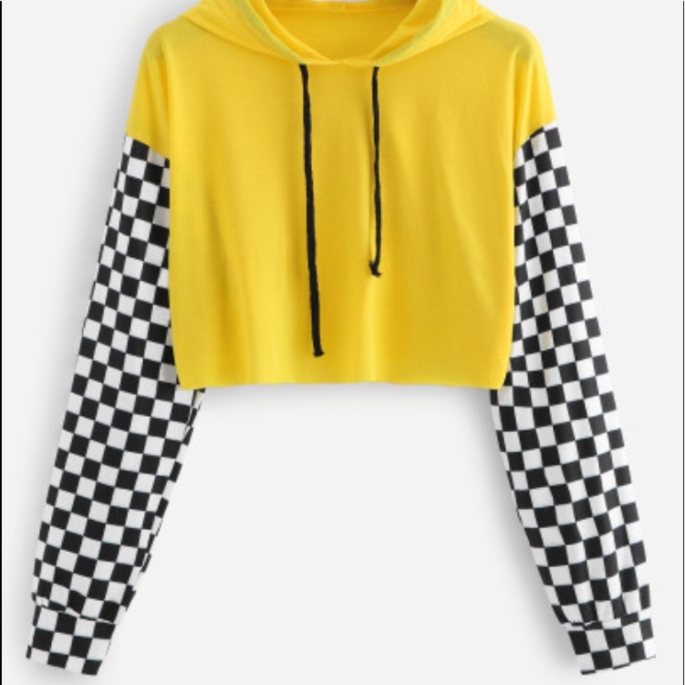 Checker and yellow crop hoodie